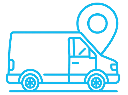 Mobile detailing van with location symbol.